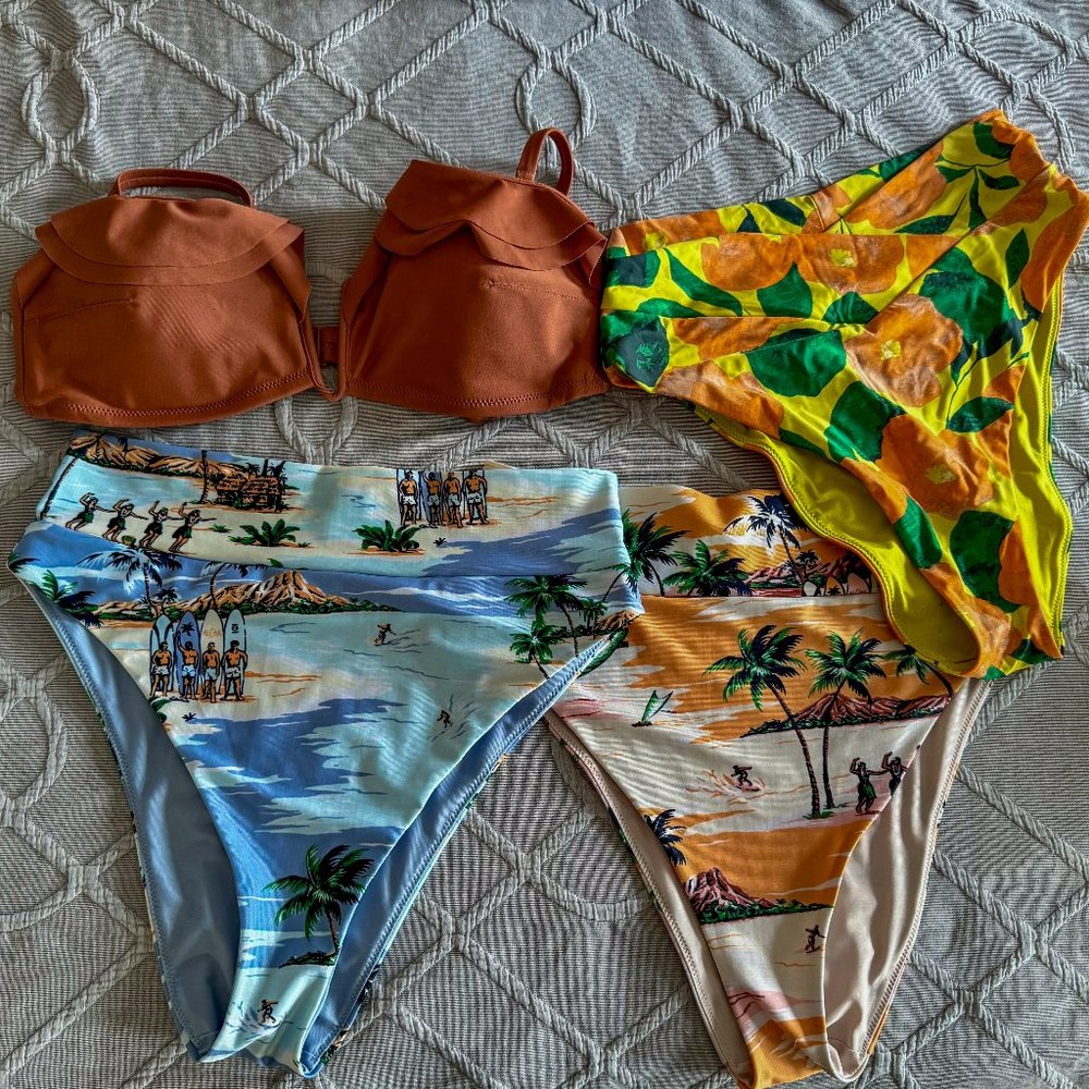 Aerie Swim - 4x pieces - 3x High waist bottoms + 1x Matching top - L